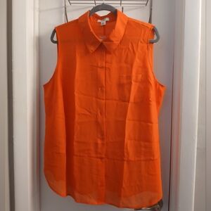 New! Cato Orange Sleeveless Semi-Sheer Button-Up Women's Top 18/20W